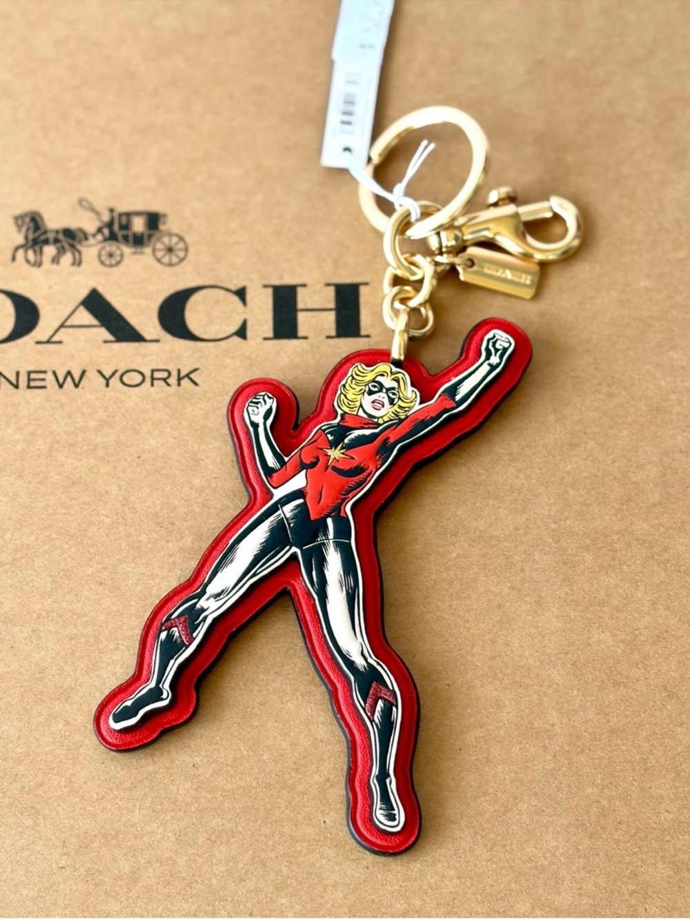 Coach Red & Black Superhero Patch Keyring with Gold Hardware - Picture 6 of 7